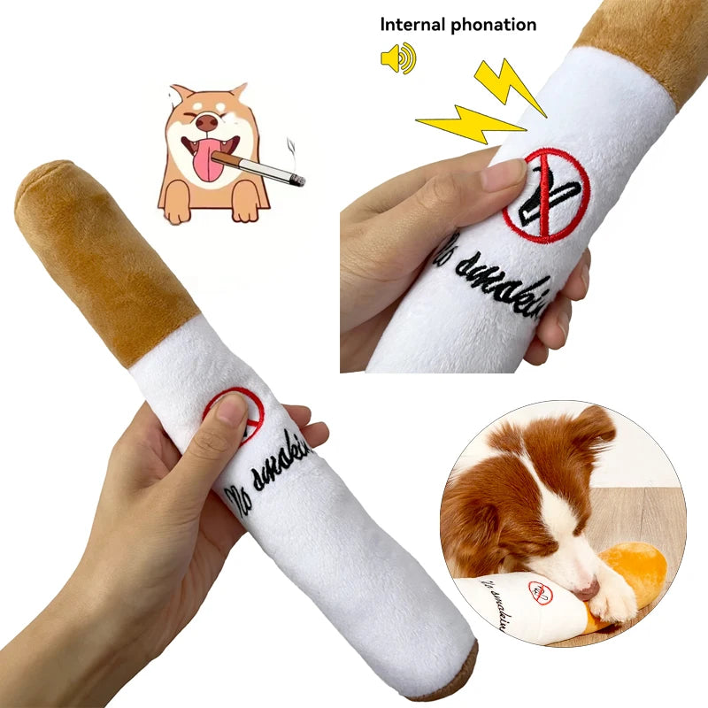 Plush Cigar Squeak Toy for Dogs Interactive Chew