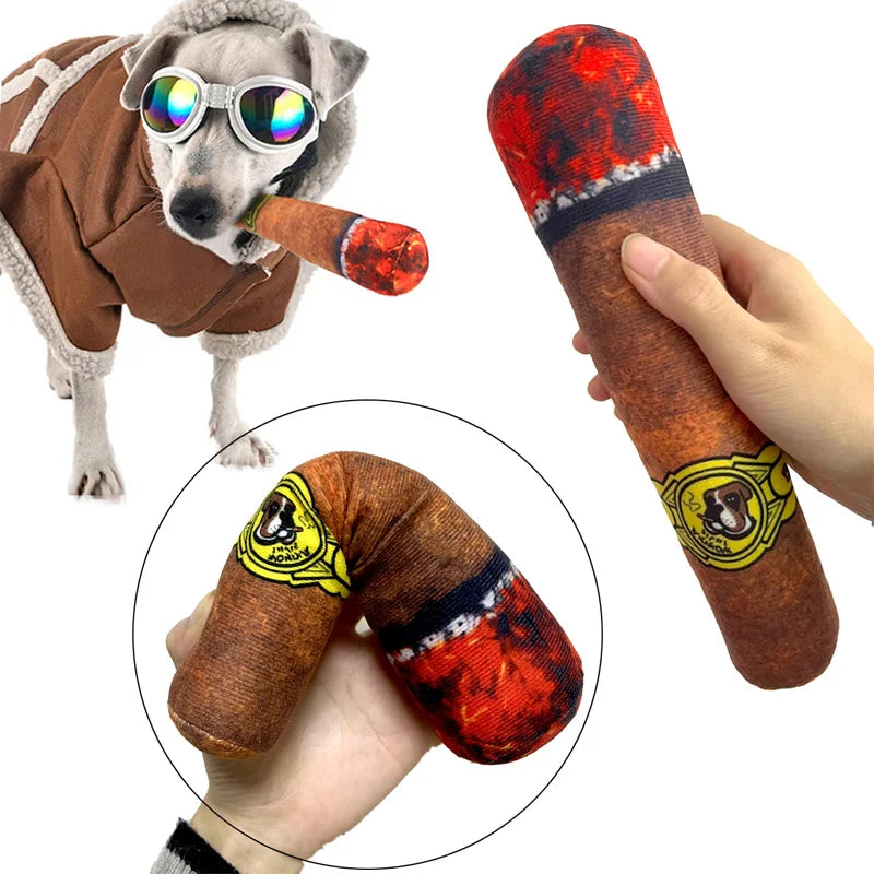 Plush Cigar Squeak Toy for Dogs Interactive Chew