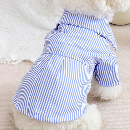 Bowknot Striped Dog Shirt Summer Blue Small Pet