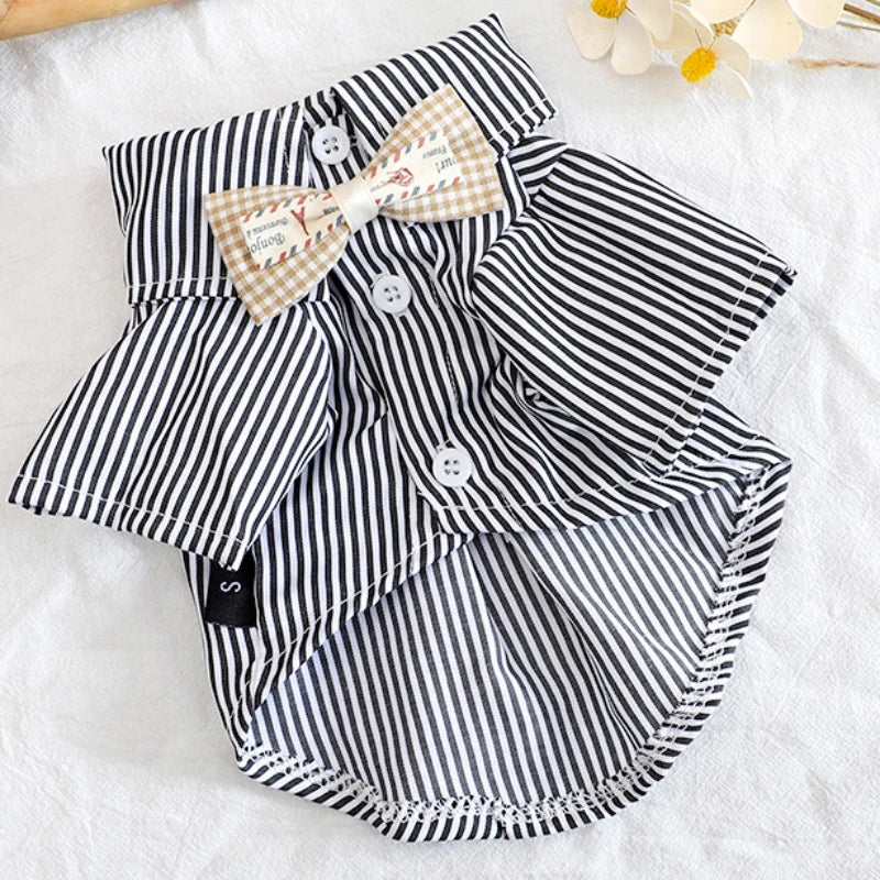 Bowknot Striped Dog Shirt Summer Blue Small Pet