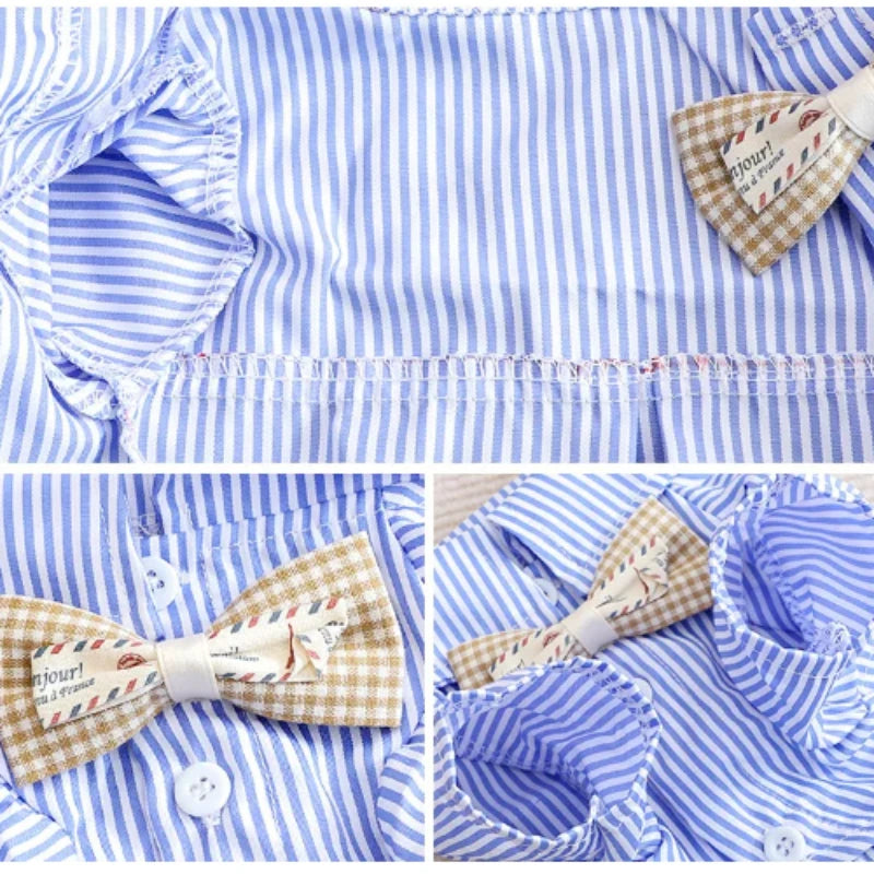Bowknot Striped Dog Shirt Summer Blue Small Pet