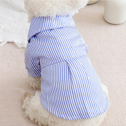 Bowknot Striped Dog Shirt Summer Blue Small Pet