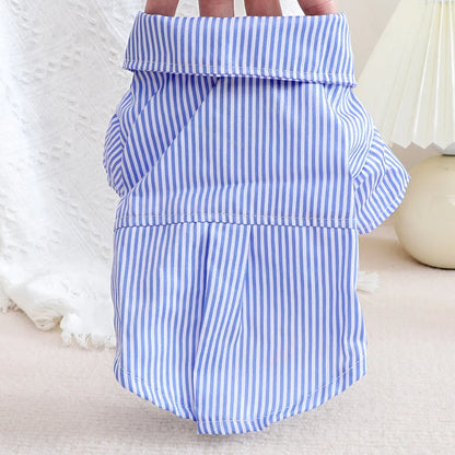 Bowknot Striped Dog Shirt Summer Blue Small Pet
