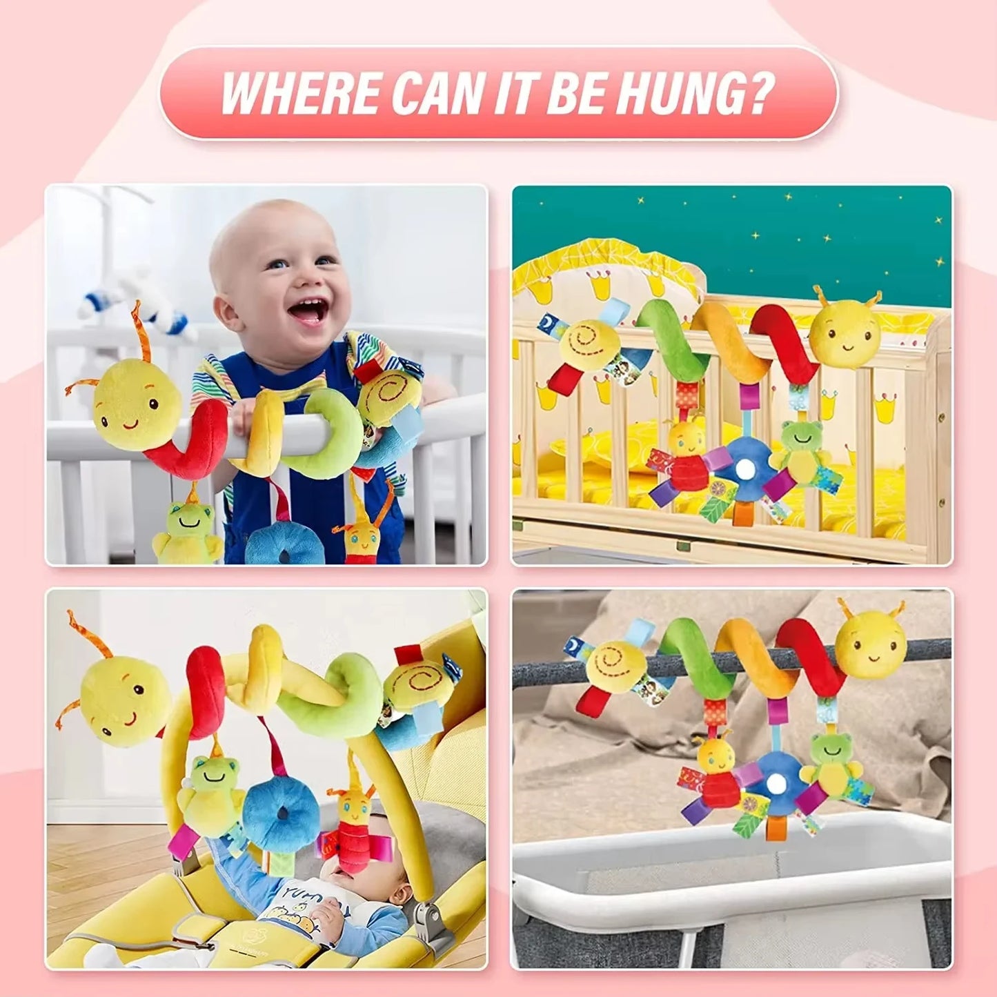Baby Crib Hanging Rattles - Stroller & Car Seat Spiral Toy