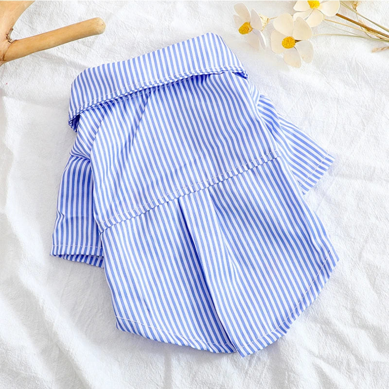 Bowknot Striped Dog Shirt Summer Blue Small Pet