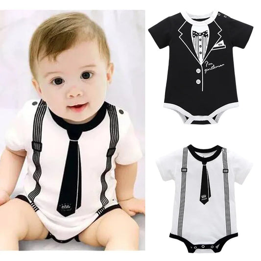 Newborn Boys’ Cotton Romper 0-12M Tie Print